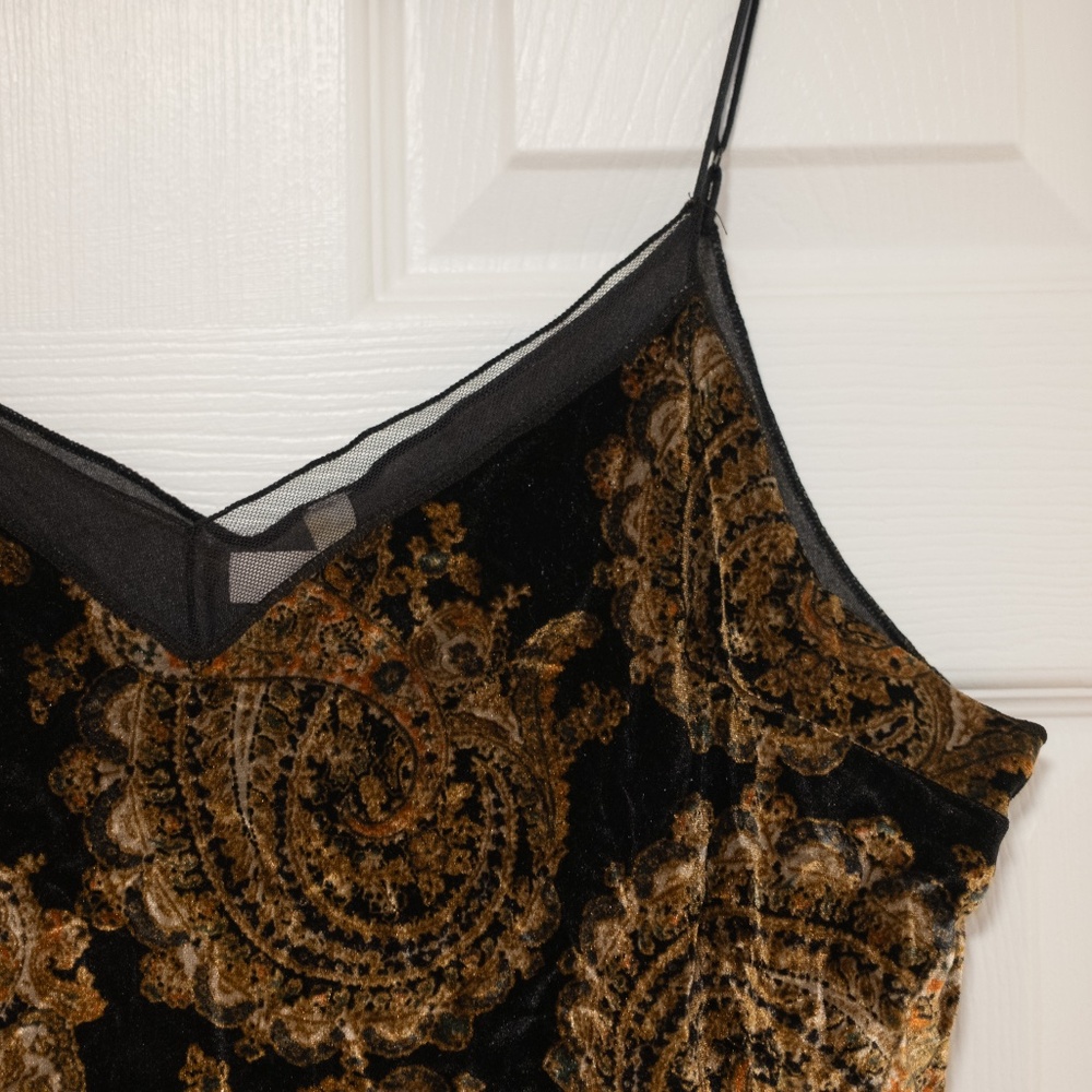 Free People Black and Gold Camisole velvet